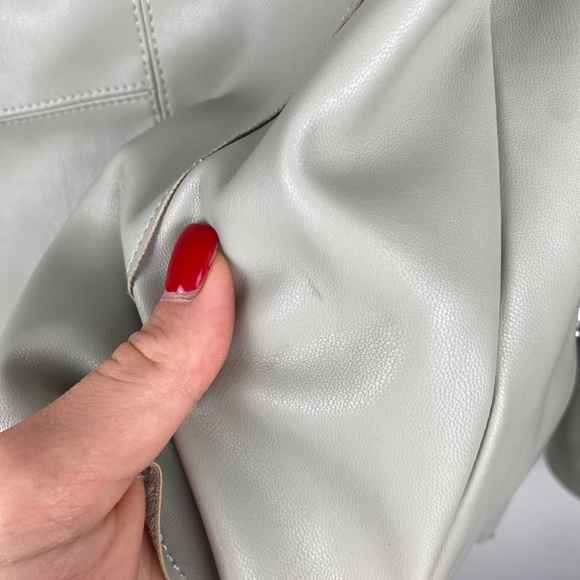 Bagatelle Faux Leather Drape-Front Jacket Grey Small biker - Picture 6 of 8